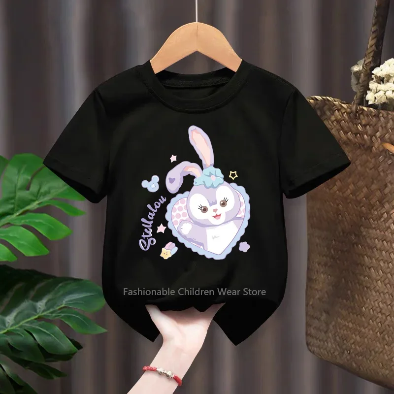 Disney's Summr Starlt Delight! T-shirt de manga curta para meninos e meninas, roupas casuais de algodão, com coelho e desenhos animados