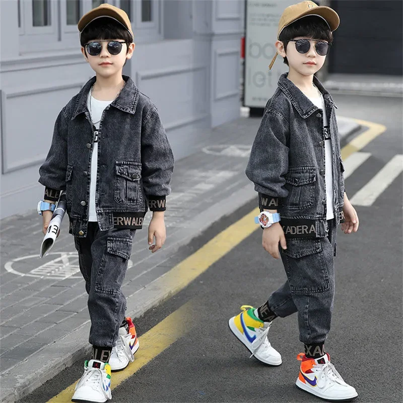 Cool Jean Spring Autumn Baby Boys Boys Set Kids Coat  Pants Outfits Teenage Casual Tops Children Clothing Suit High Quality