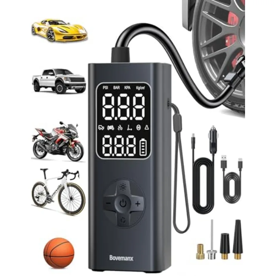 

Tire Inflator Portable Air Compressor [150PSI Dual Power][7800mAh and 12V DC] Air Pump for Car Tires with LED Dispaly and Auto