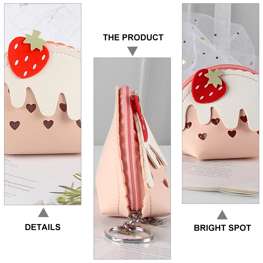 

1Pcs Mini Strawberry Coin Purse PU Zipper Keychain Bag for Change Cards Storage Small Wallet Cute Change Pouch