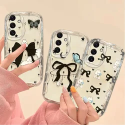 Cute Bowknot Animal Clear Wave Case For Samsung Galaxy A54 A34 A24 A14 A13 A53 A33 A73 A23 A52 A52S A32 A22 A12 A51 A71 Cover