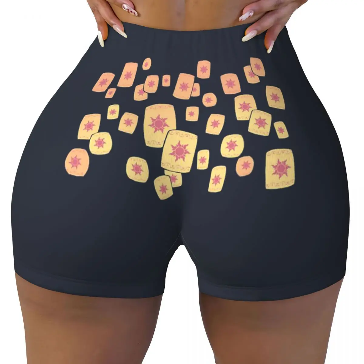 Custom Tangled Sky Lantern Workout Running Volleyball Shorts for Women Gym Yoga Shorts