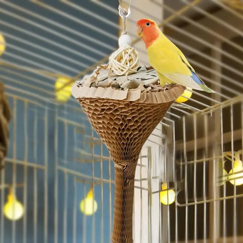 Parrot Shredder Toys Cone Design Bird Foraging Toys Bird Shredding Paper Toy With Hook Cage Accessories Chewable Parrot Toys