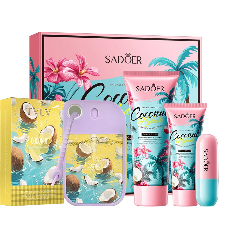 

Coconut water moisturizing fragrance luxury care set - body lotion, hand cream, lip balm, Coconut-scented fragrance