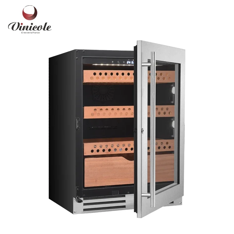 Compressor Stainless Steel Glass Door Cigar Cooler Humidor