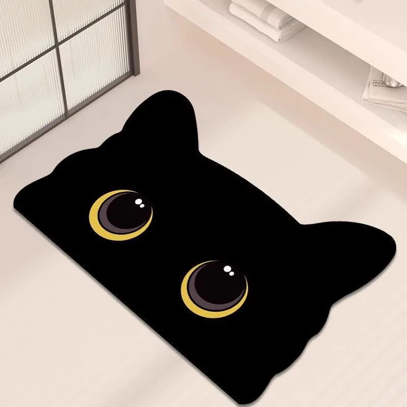 1 Stück Schwarze Katzen-Diatomit-Badematte, Schnelltrocknend, Rutschfest, Stark Absorbierend, Cartoon-Form, Diatomit-Matte zur Heimdekoration