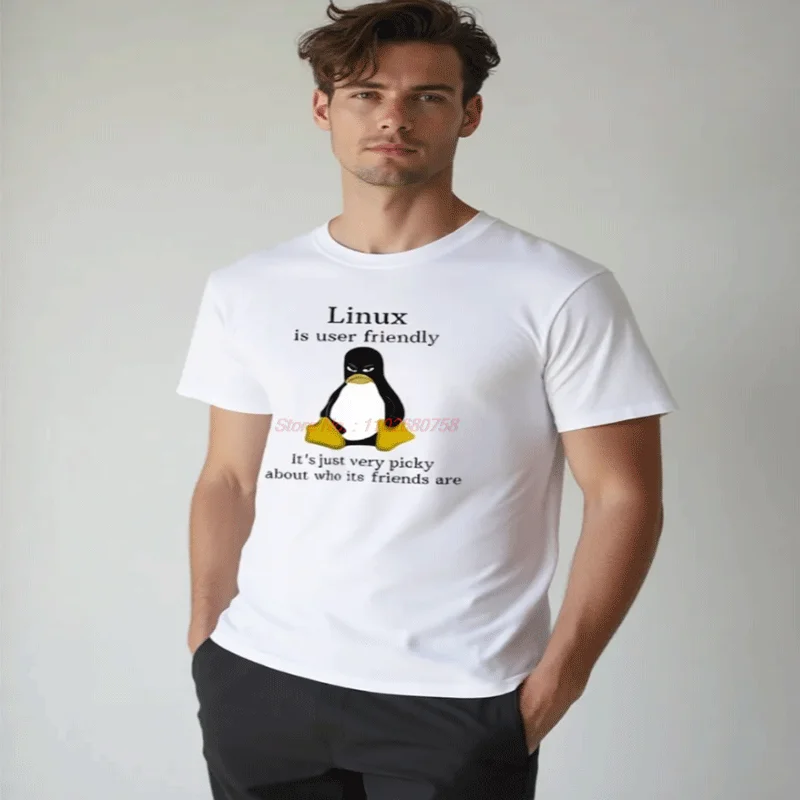 Linux Operating System Tux Penguin Summer Cotton T-Shirt User Friendly Just Picky Distinctive Graphic T Shirts Mens Clothes