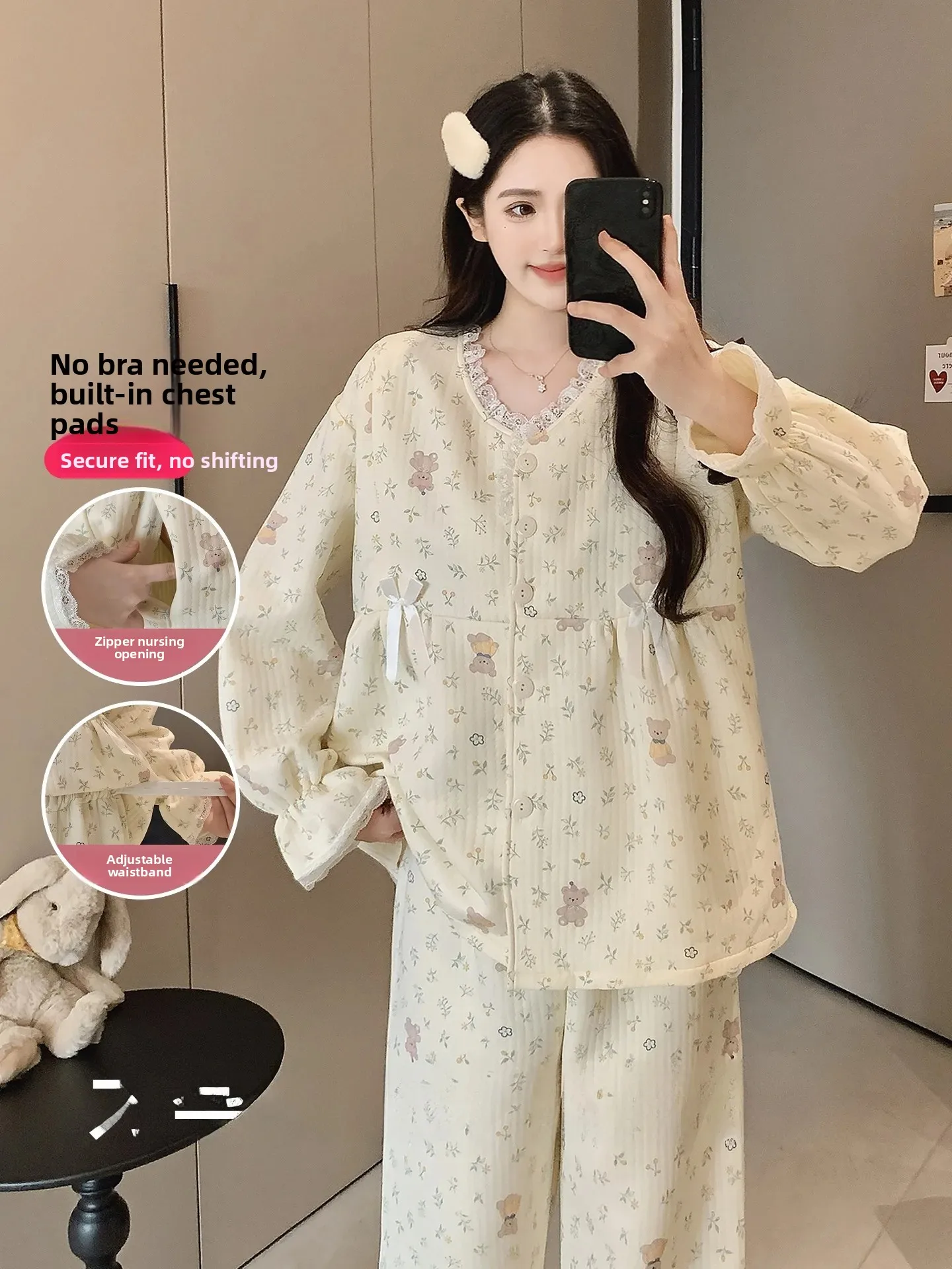 completo-da-casa-a-maniche-lunghe-per-la-gravidanza-ideale-per-dormire-con-imbottitura-sul-petto-caldo-adatto-al-periodo-post-parto-con-cerniera-realizzato-in-morbido-poliestere-scollo-a-v-taglio-ampio