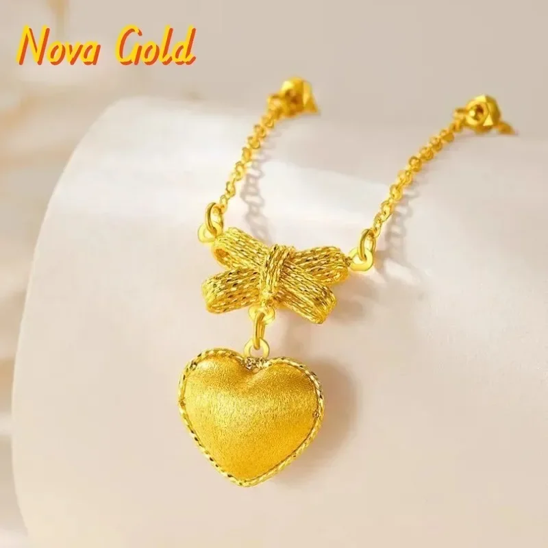 

NovaGlod 9999 24K real gold Love bow necklace gold collarbone chain new Valentine's Day gift to girlfriend