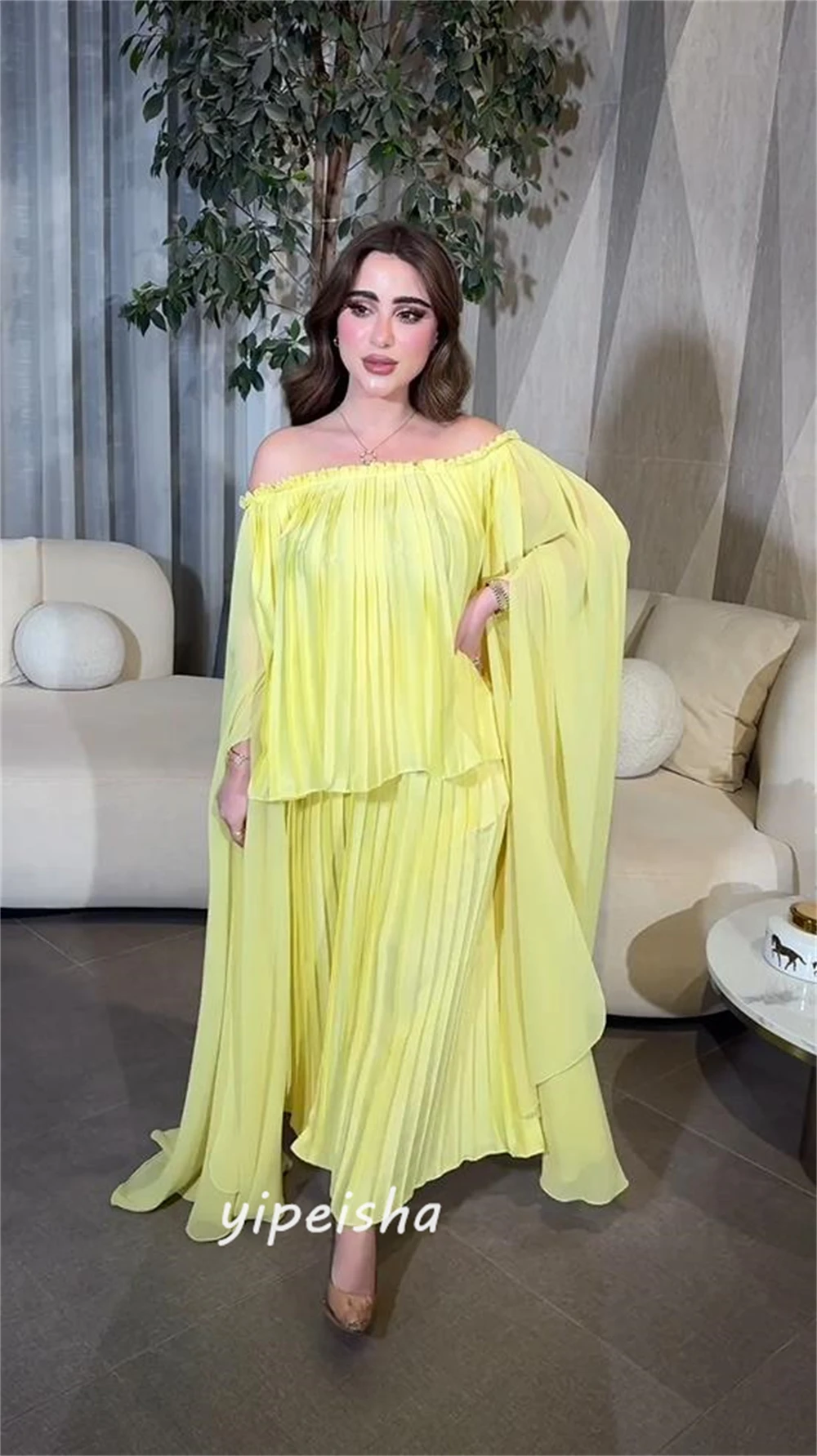 Jiayigong  Chiffon Ruched Valentine's Day A-line One-shoulder Bespoke Occasion Gown Long Dresses