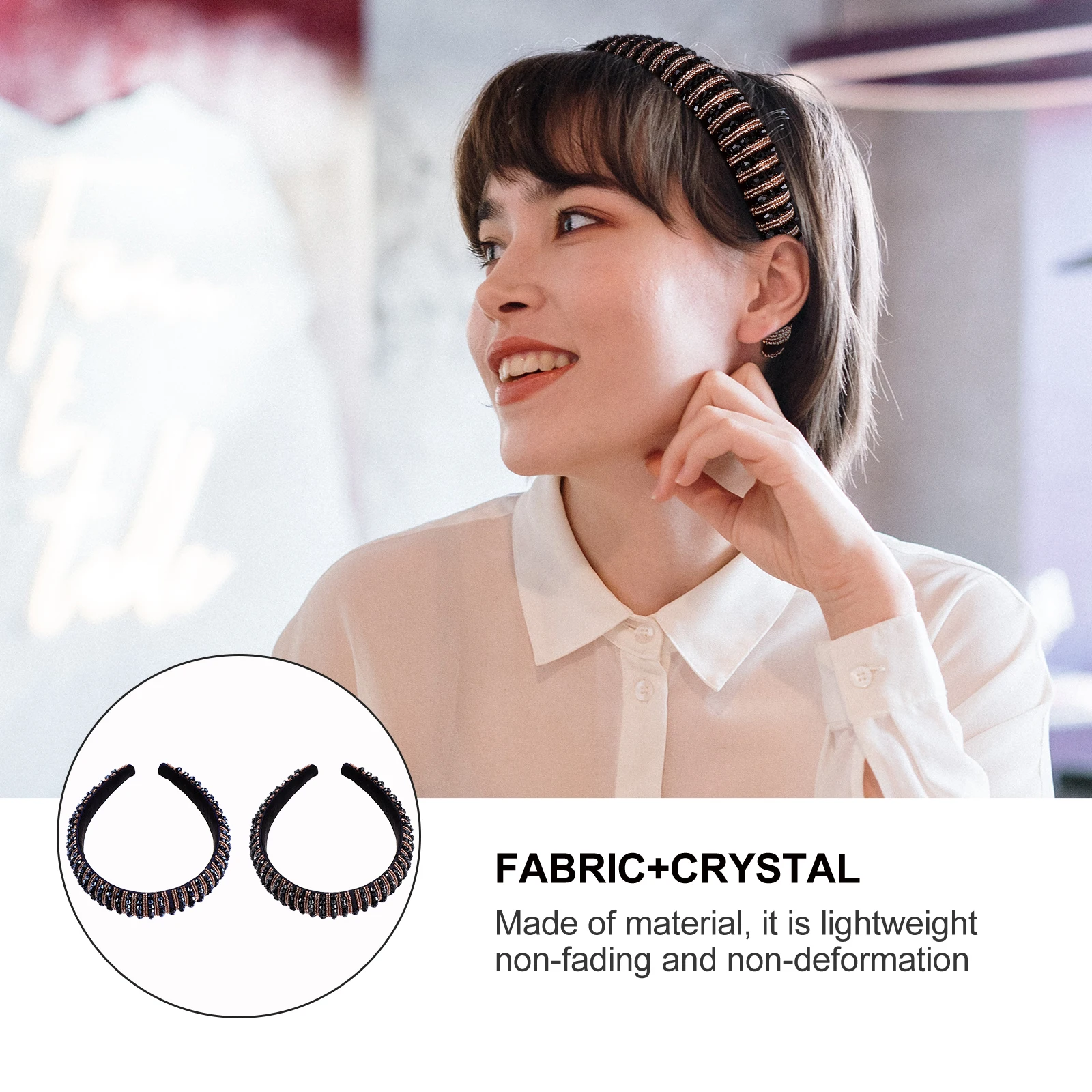 

2Pcs Crystal Headb Lightweight Bridal Rhinestone Head Hoop Hair Accessories Headdress Hoop Women Hairstyles NonFading
