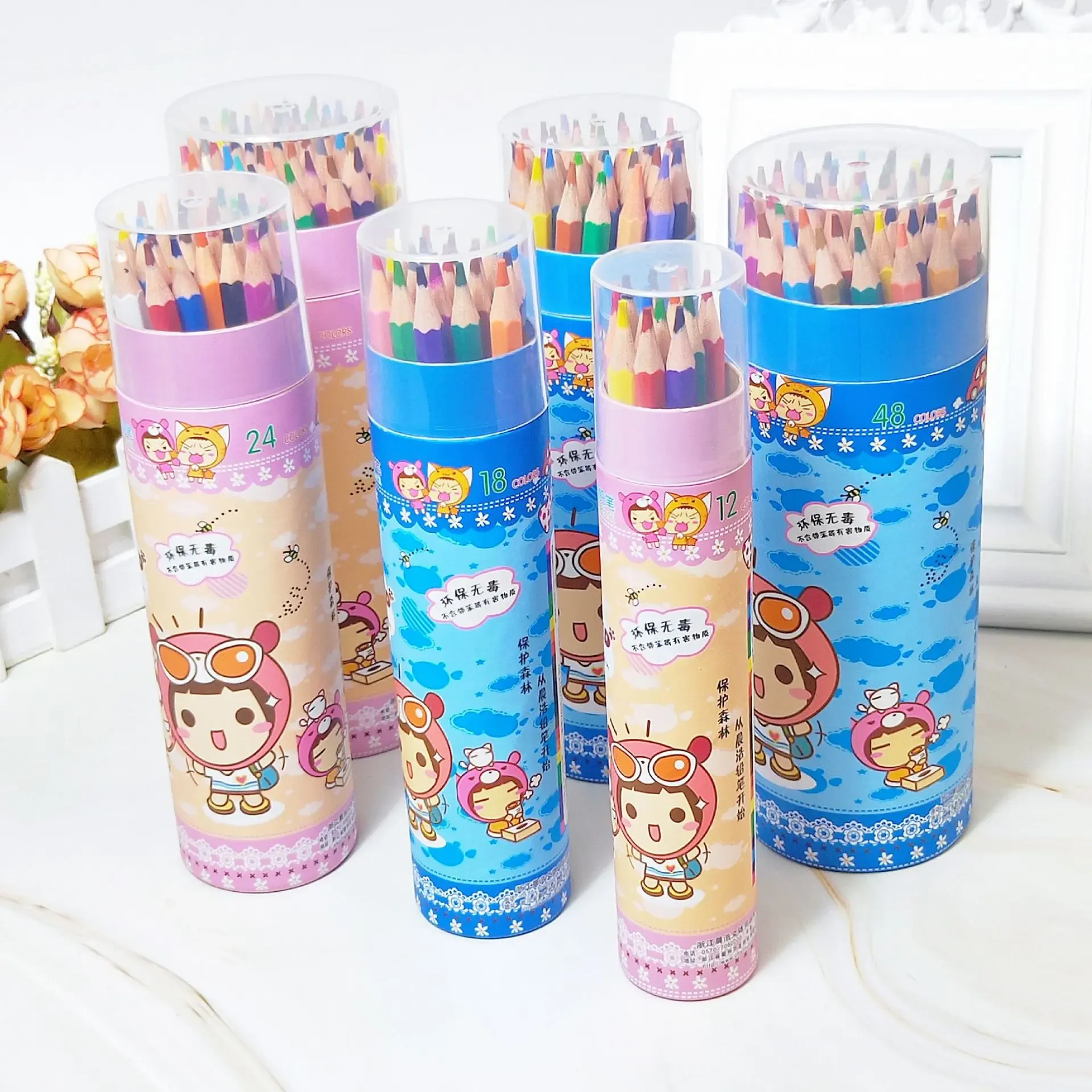 

18/24 Color Pencils Set for Art Tool Pen Stationery Kit Cartoon Oily Drawing Colored Crayon for Kids Painting Art Supplies