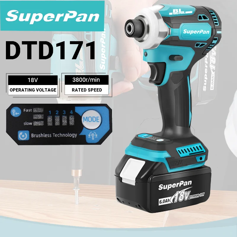 

SuperPan DTD171 Cordless Impact Driver Brushless Electric Drill Screwdriver Wood/olt/T-Mode Power Tools For Makita Battery PIN