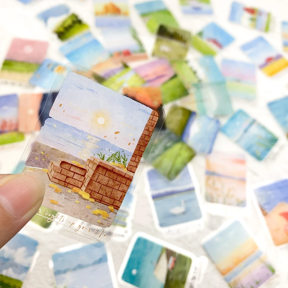 50 Stück Berge & Meere PET-Aufkleber für Laptop, Kühlschrank, Sammelalbum, DIY, ästhetische transparente Aufkleber, kreative Geschenke – Detail 9