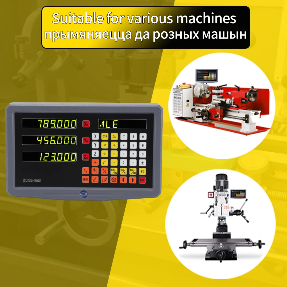 SDS3MS 3-Achsen-DRO-Kit-Digitalanzeige und 3 Stück 5 μm/1 μm Linearwaagen Encoder Gitterlineal 70–1000 mm für Drehmaschinenfräsen