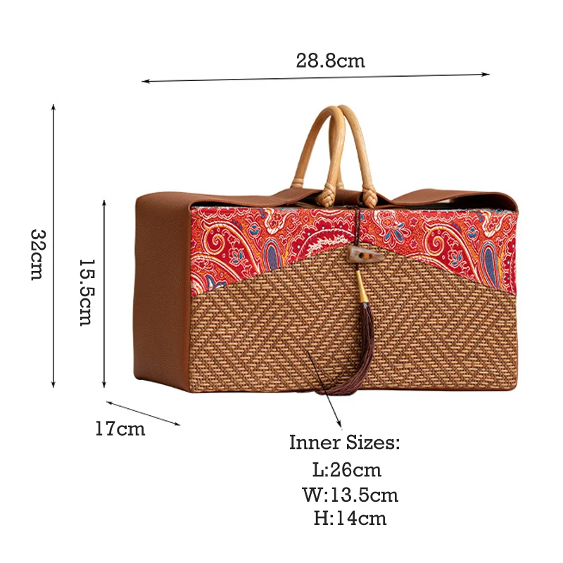 1Pc Leather Rattan Gift Box with Handle Mid-Autumn Mooncake Souvenir Packaging Boxes Empty Chinese Style Tea Can Storage Box