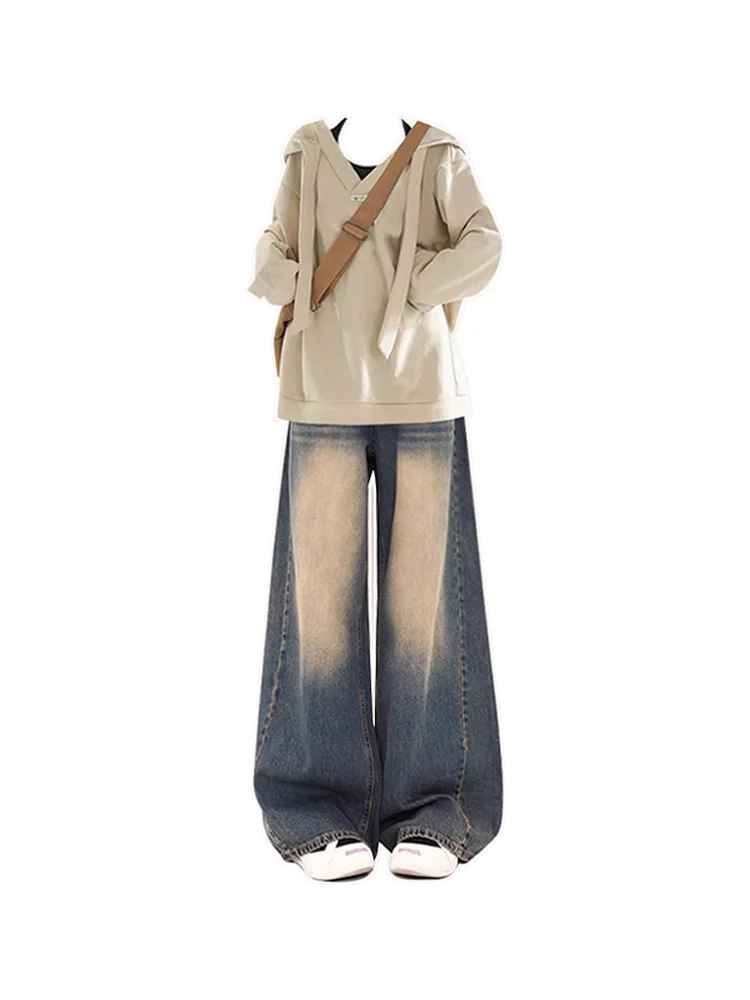 패셔너블 후디 여성용 스트레이트 레그 진 가을 겨울 신상 캐주얼 슬림 디자인 폴리에스터 섬유 롱 슬리브 티셔츠