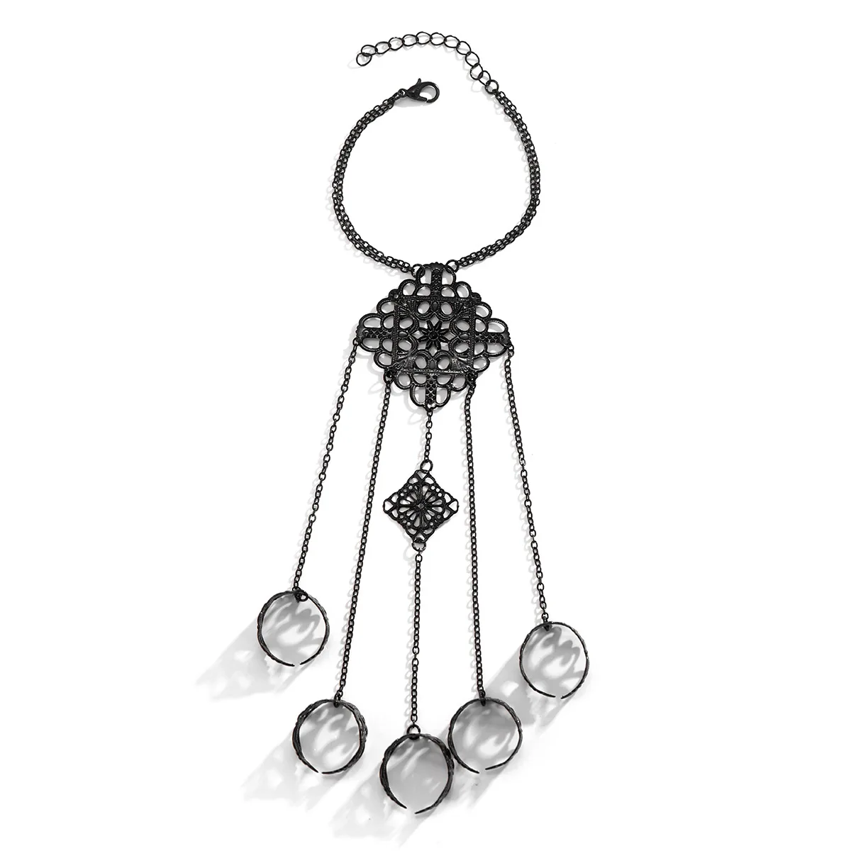 Gothic Halloween Jewelry Set - Chain Finger Bracelet & Cone Tassel Nail Hand Chain, Ideal for Cos Events Halloween Parties