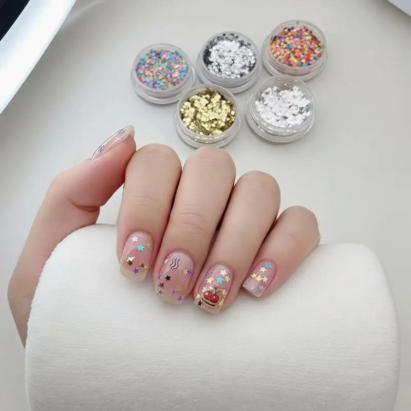 Mini Star Nail Glitter Ultra Thin Vibrant Color Sheets 1 Box Smudge Proof Nail Decor Accessories for Daily Manicure Use