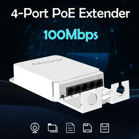 Outdoor POE Switch Repeater Gadinan 5 Ports POE Repeater Extender Outdoor MAX 90W VLAN 250meters 1 In 4 Output Network Switch Adapter IEEE 802.3at/af