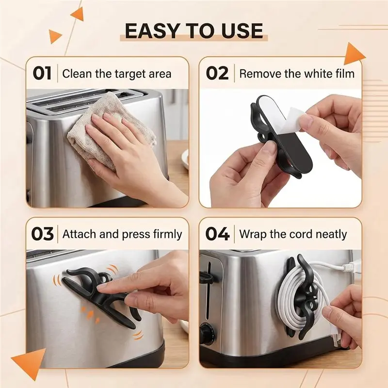 Wire Organizer Appliance Adhesive Stick-On Cord Wrap Keeps Coffee Maker, Air Fryer, Pressure Cooker,Mixer Cords Tidy