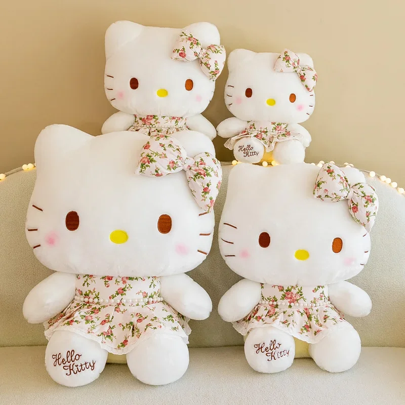 

Sanrio Plush Toys Hello Kitty Cartoon Cat Cute Pillow Girlfriend Gift Flower Dress Children's Birthday Gift Decoration Doll