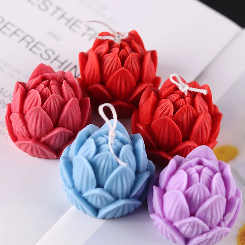 3D Lotus Flower Shaped Silicone Candle Molds Aromatherapy Peony Candle Soap Model Plaster Mold Home Decor Crafts Gift