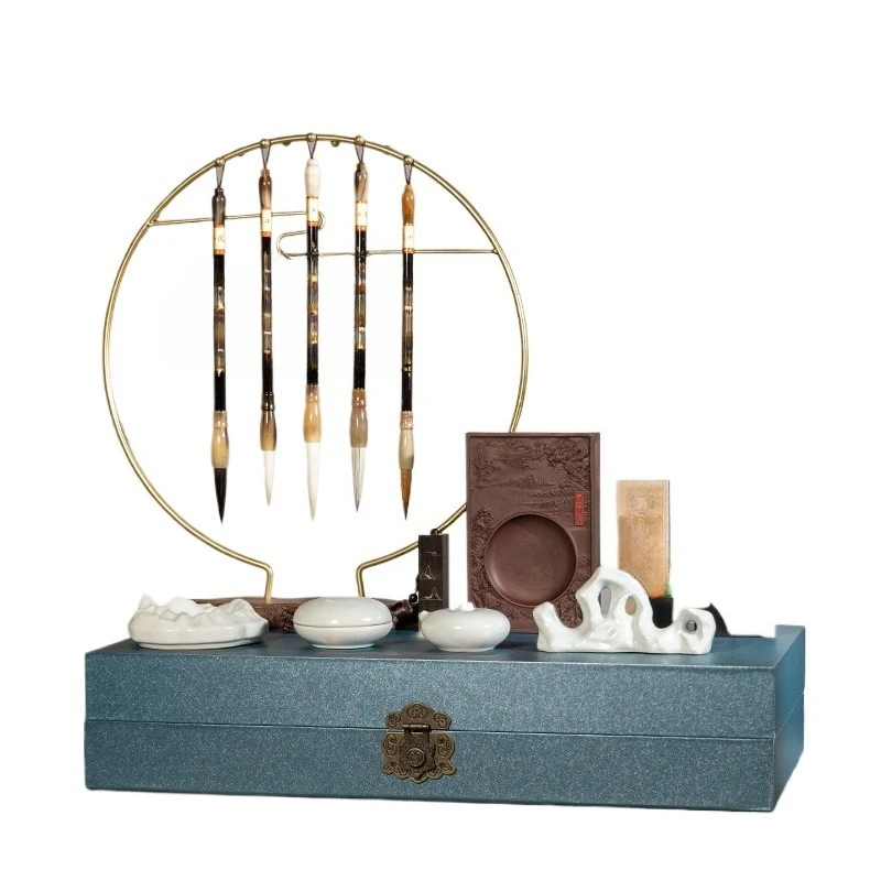 

Study four treasures set, brush high-grade inkstone brush holder, ink strip, pen wash, calligraphy pen, gift box for collection