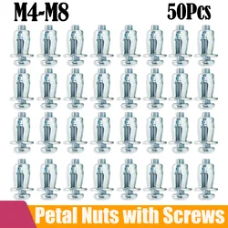 50p Jack Nuts Screw Petal Screws Shape Metal Rivet Nut Expansion Bolt M4 M5 M6 Panel Clamp Lock Rivnut Car License Plate Rivet