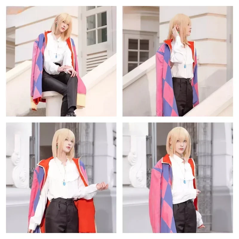 Disfraz de Cosplay de Howl، disfraz de Anime del castillo en movimiento de Howl، chaqueta، طوق، abrigo، conjunto كاملة