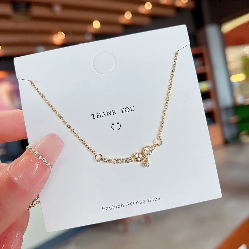 

Stainless Steel Butterfly Bowknot Pendant Necklace for Women Fashion Luxury Zirconia Choker Necklaces Female Jewelry Gifts