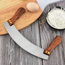 Pizza Knife Nougat Double Wooden Handle Stainless Steel With Curved Scraper Cutter Baking Tool Kitchen Bakeware