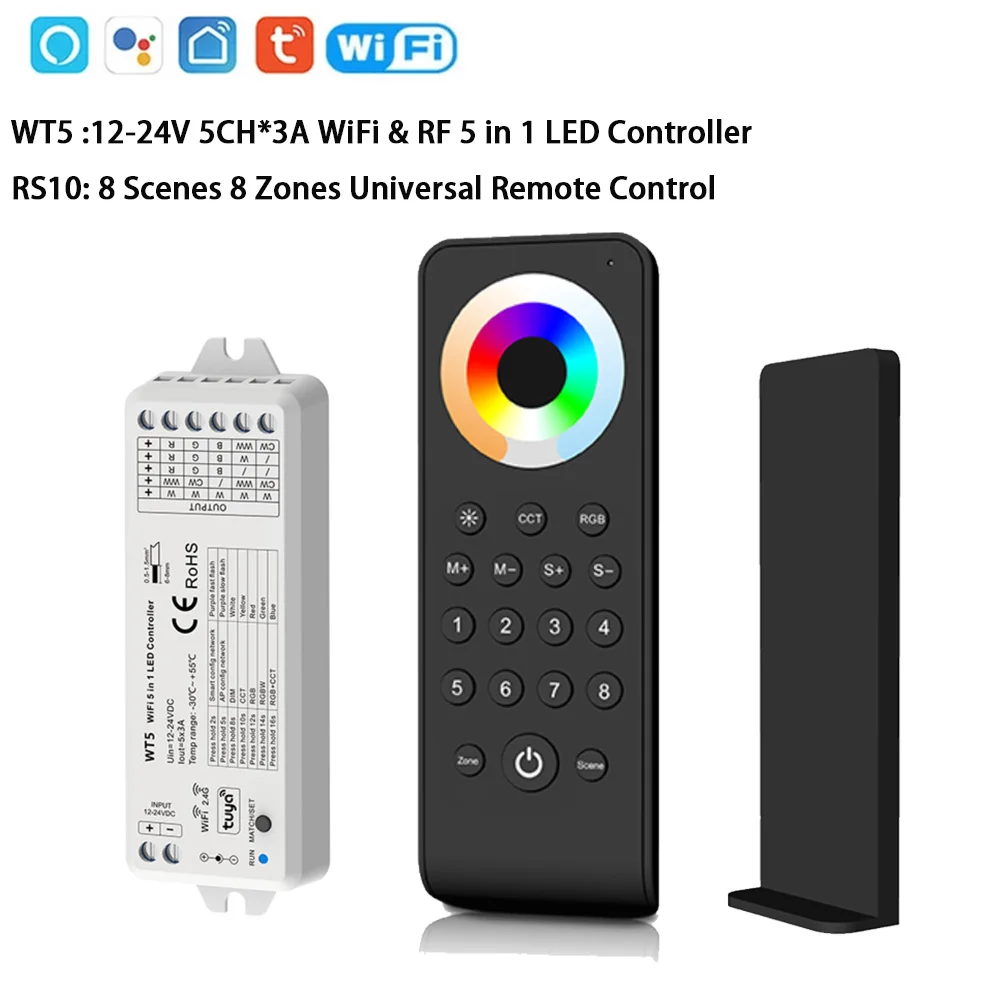 DC12V-24V Tuya Wifi LED Controller LED Dimmer Switch 8-Zone 8 Zones 2.4G RF Remote Universal for CCT/RGB/RGBW/RGBCCT LED Light