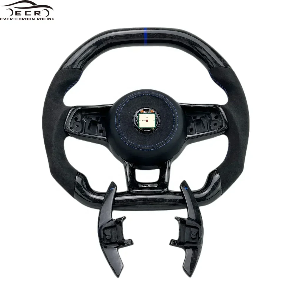 

2025 Hot Sale Ever-Carbon Racing ECR Personal Tailor Suede Leather Flat Bottom Car Steering Wheel for MK7 R Carbonfiber