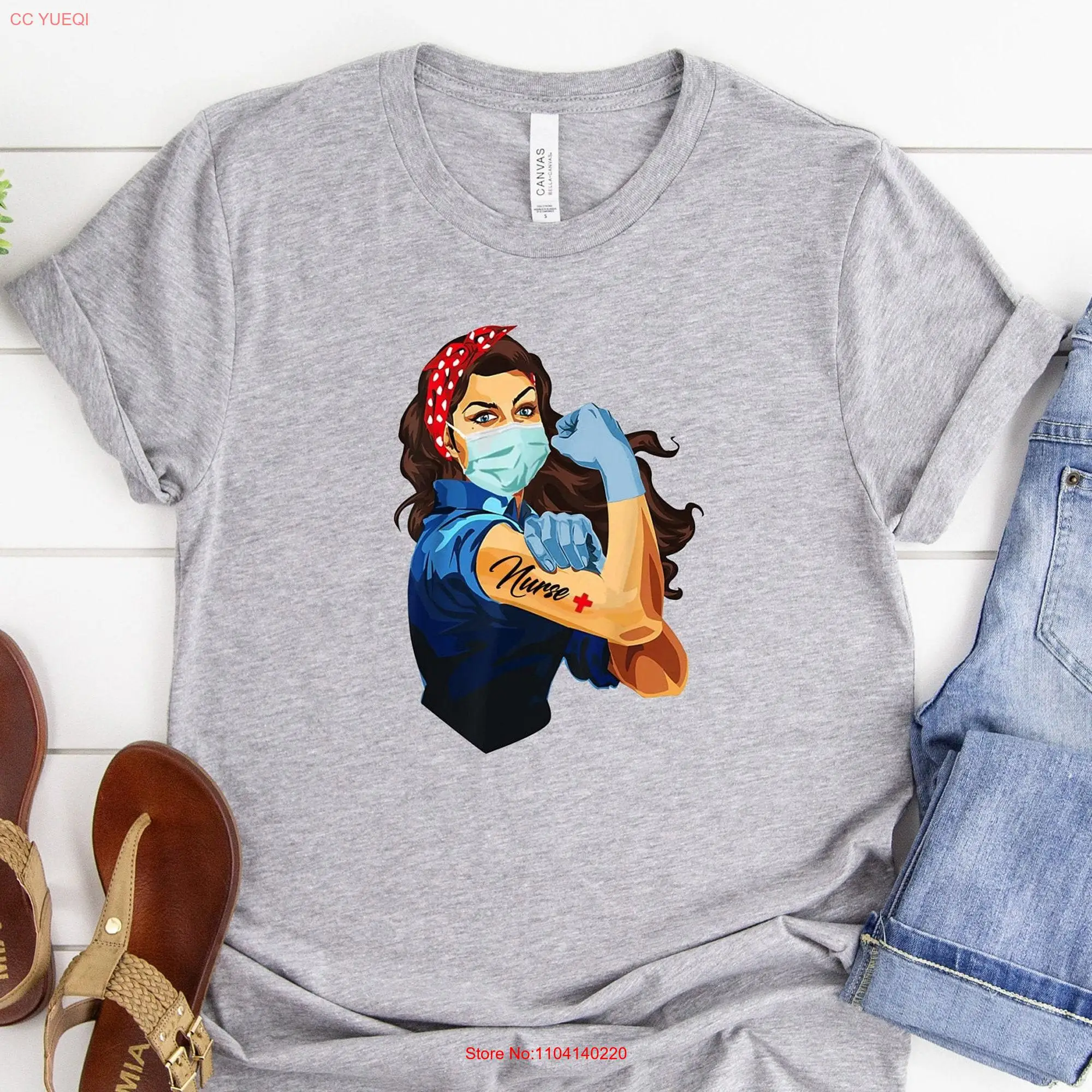 Rosie The Riveter Nurse Womens T shirt Fearless long or short sleeves