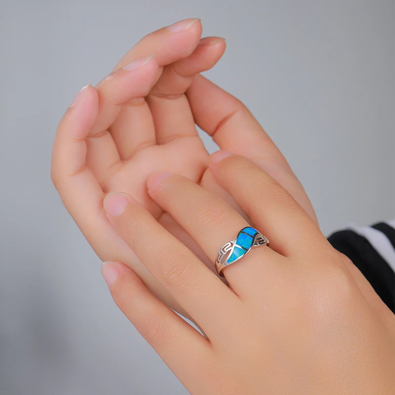 MYOP New Fashion Classic Simple Fire Opal Ring 925 Sterling Silver Women Anniversary Jewelry Special Gift