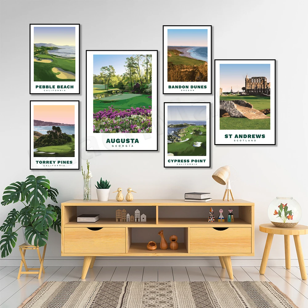 Bandon Dunes Oregon Cypress Point Club California Old Course St Andrews Scotland Pebble Beach California Vector Golf Poster