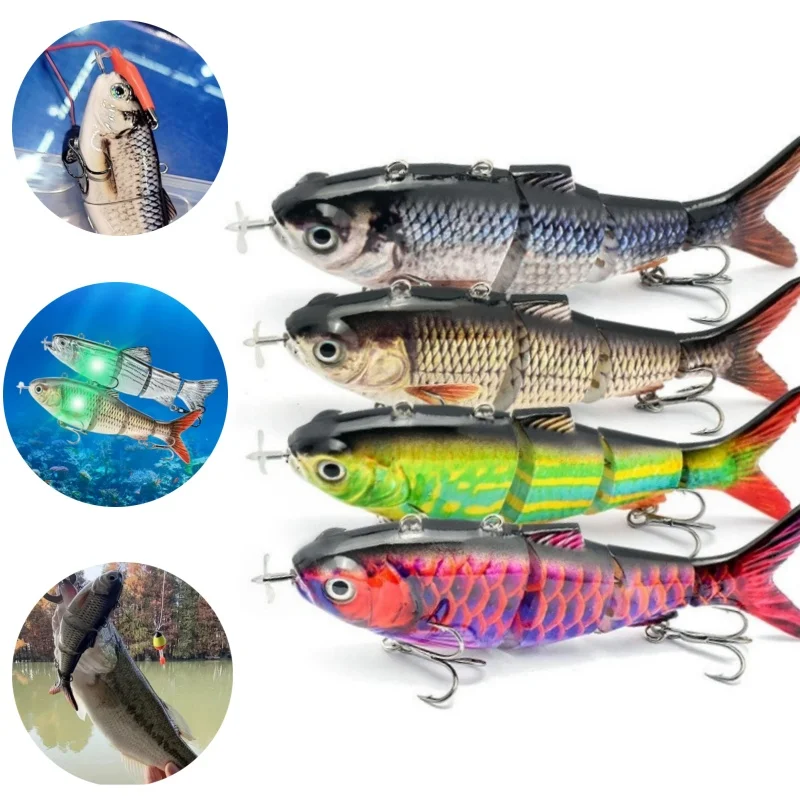 

Автоматическая роботизированная рыболовная приманка, перезаряжаемая от USB, 4-сегментные воблеры с мигающим светодиодом для ночной рыбалки, морской пресной воды