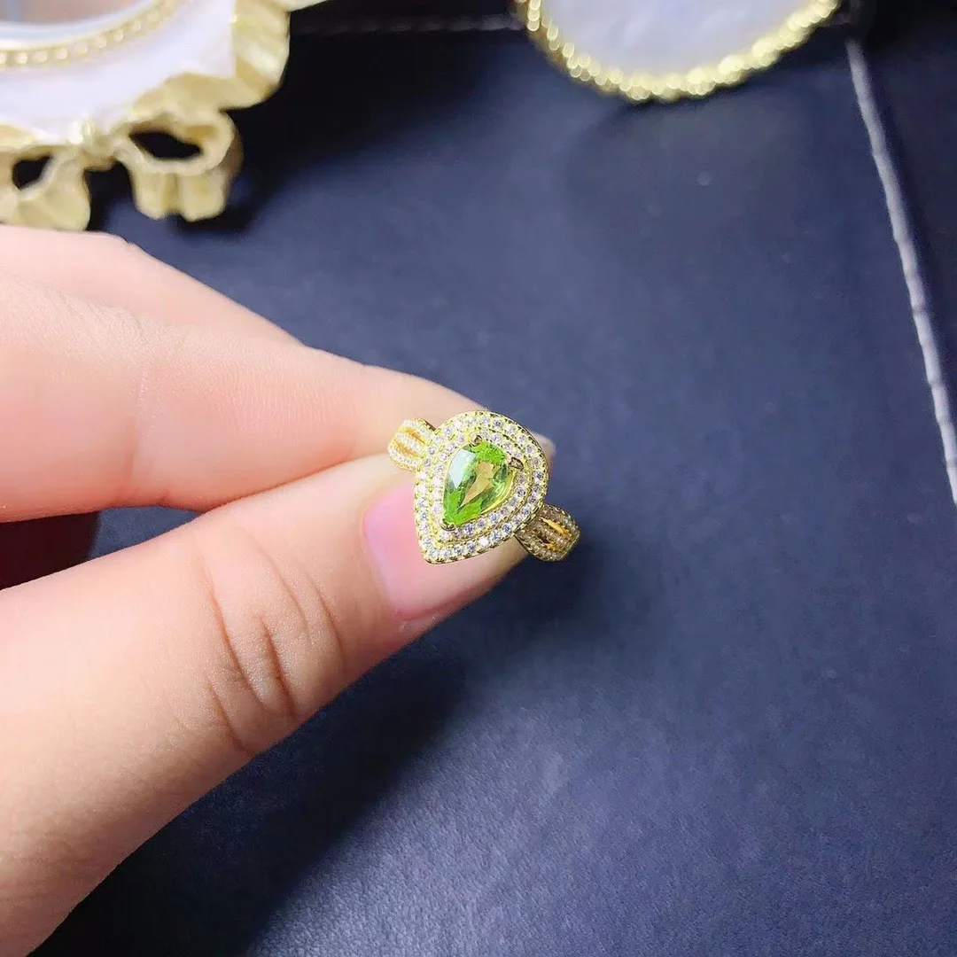 Natural Peridot Ring Drop 6*8mm for Women Jewelry 925 Sterling Silver Free Shipping