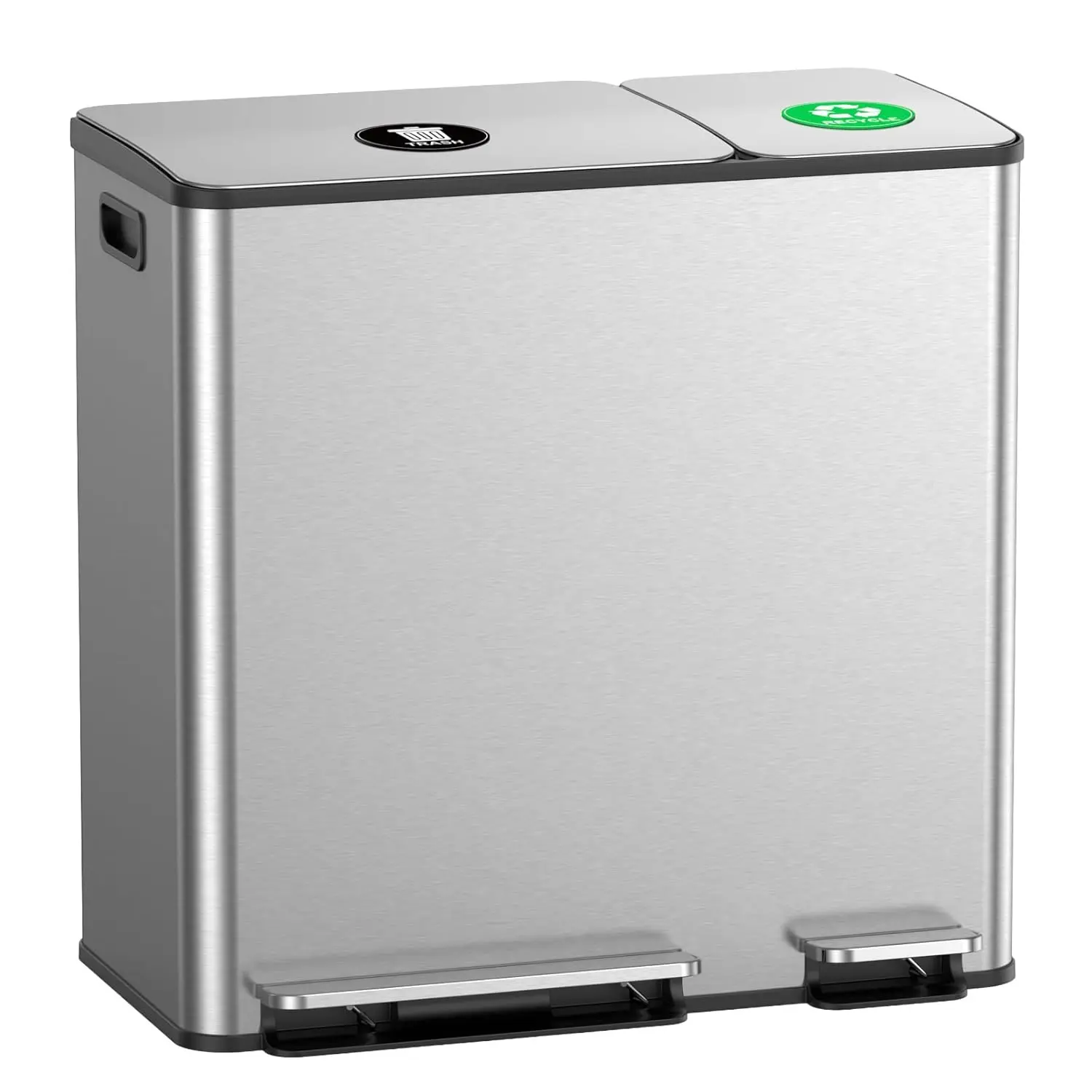 

Dual Trash and Recycling Bins for Kitchen, 13+6 Gallon Stainless Steel Garbage and Recycle Bin Combo for Large, Customized