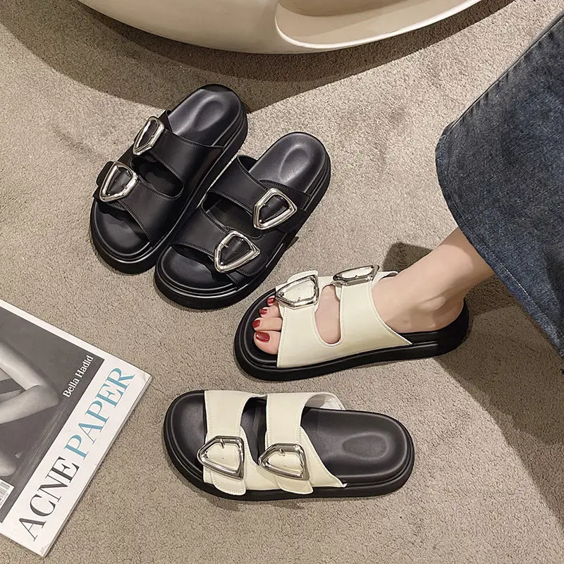 Rutschen Gummi schwarz Damen Hausschuhe und Damen Sandalen runde Zehen höhe Sommer mit Absatz Schuhe einzigartige Luxus normal lässig