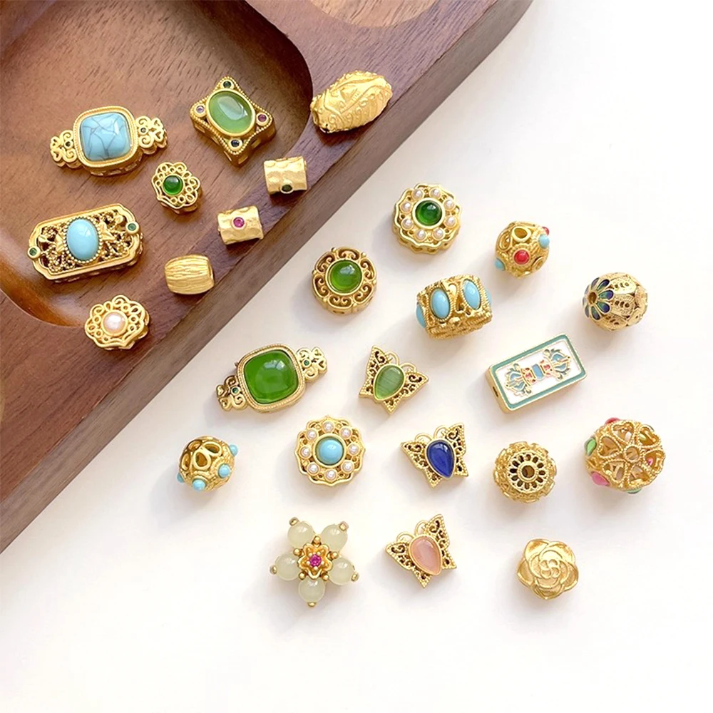 Orichalum Plating  Inlaid Zircon Gemstone Lace Border Beads DIY Makes Fashionable Jewelry Necklace Bracelet Accessory Materials
