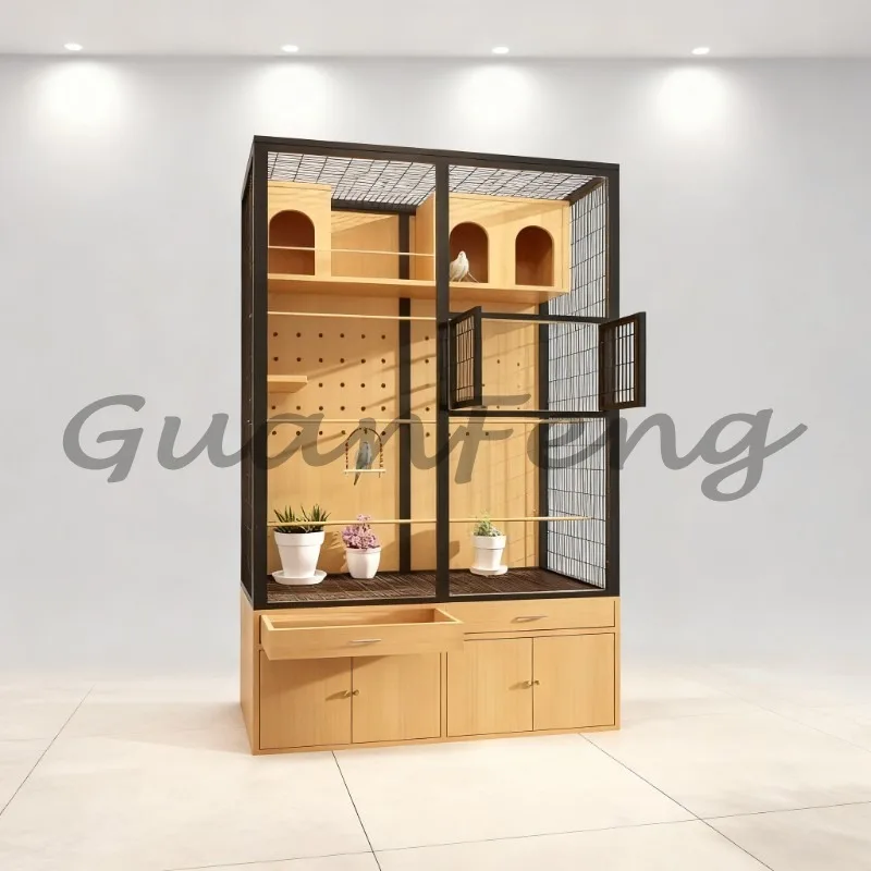 Spacious Bird Cage with Sturdy Stand and Comfortable Hammock, Large Pet Enclosure