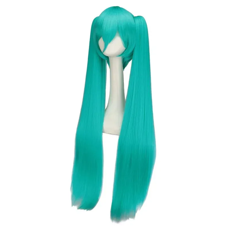 WHIMSICAL W Capelli sintetici Miku Cosplay Parrucca lunga Parrucche verdi resistenti al calore per feste con 2 parrucche a coda di cavallo con clip