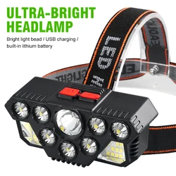 5 Led Strong Light Headlamp 8LED+20SMD Super Bright Head Light USB Rechargeable Waterproof Flashlight Outdoor Fishing Headlight