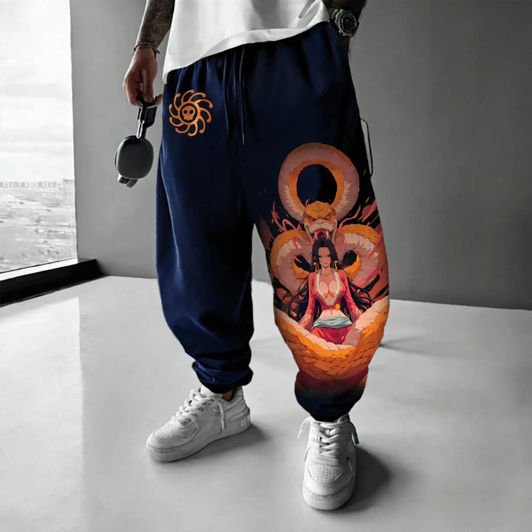 

Цельный Boa Hancock, разноцветные весенне-летние мужские и женские спортивные спортивные брюки больших размеров с трендовым принтом, свободные повседневные брюки