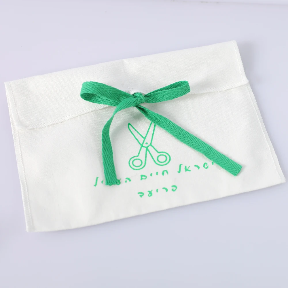 Custom Logo Printing cotton Envelope Cosmetic Gift Packaging Bag With Bow Luxury Jewelry Pouch