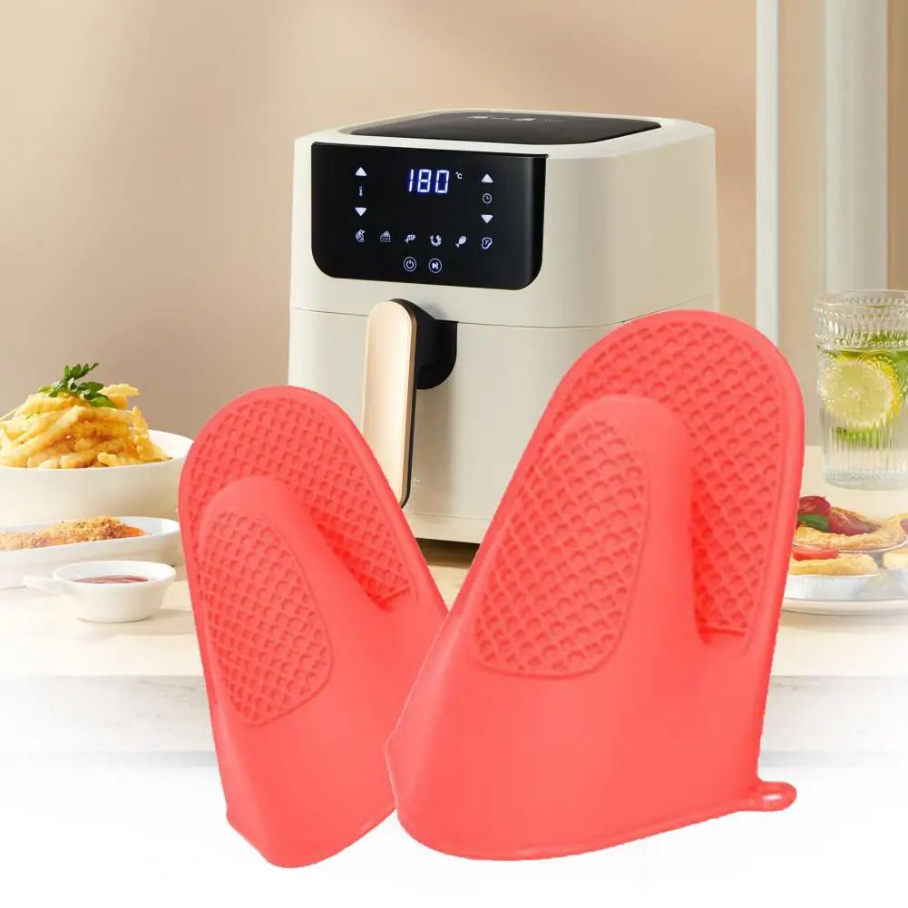 1 Pc Oven Mitt Anti-scalding Hanging Hole Hand Clip Non-Slip Silicone Oven Mitten Lengthening Design Microwave Mitten