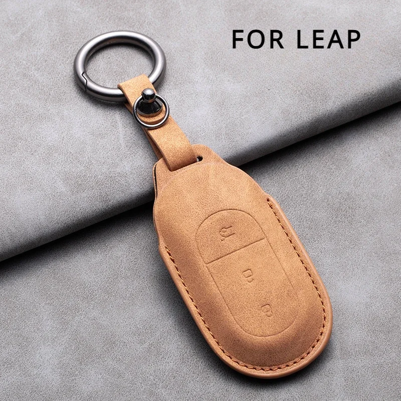 

Leather Car Key Case Cover for Leapmotor Leap T03 S01 C11 for 2023 Leapmotor C01 T03 S01 C11 Leap Motor Holder Key Fob Keychain