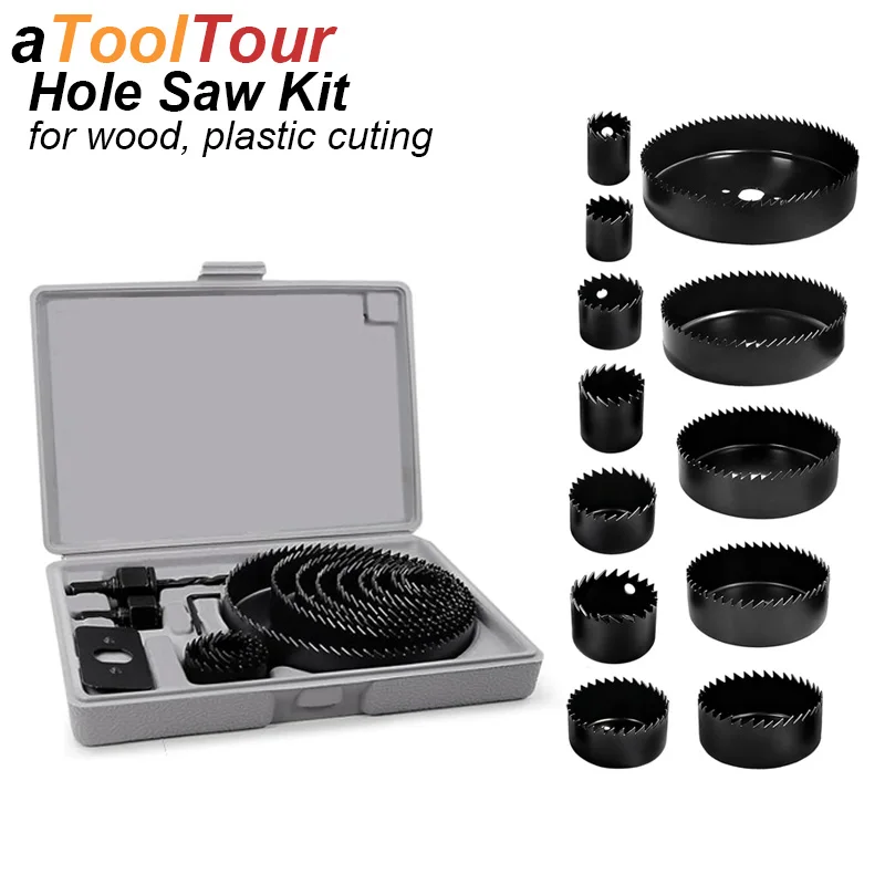 Lochsägen-Set Bohraufsatz-Adapter Holzbearbeitungs-Kit Kohlenstoffstahl Rundfräser für Holz Kunststoff PVC Trockenbau Sperrholz Decke